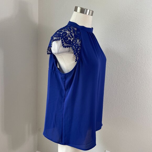 NEW Express Womens Large Royal Blue Lace Cap Sleeve Blouse Shirt Top - Picture 4 of 11